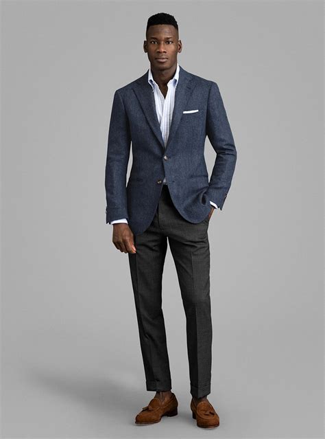 navy blue pants grey blazer